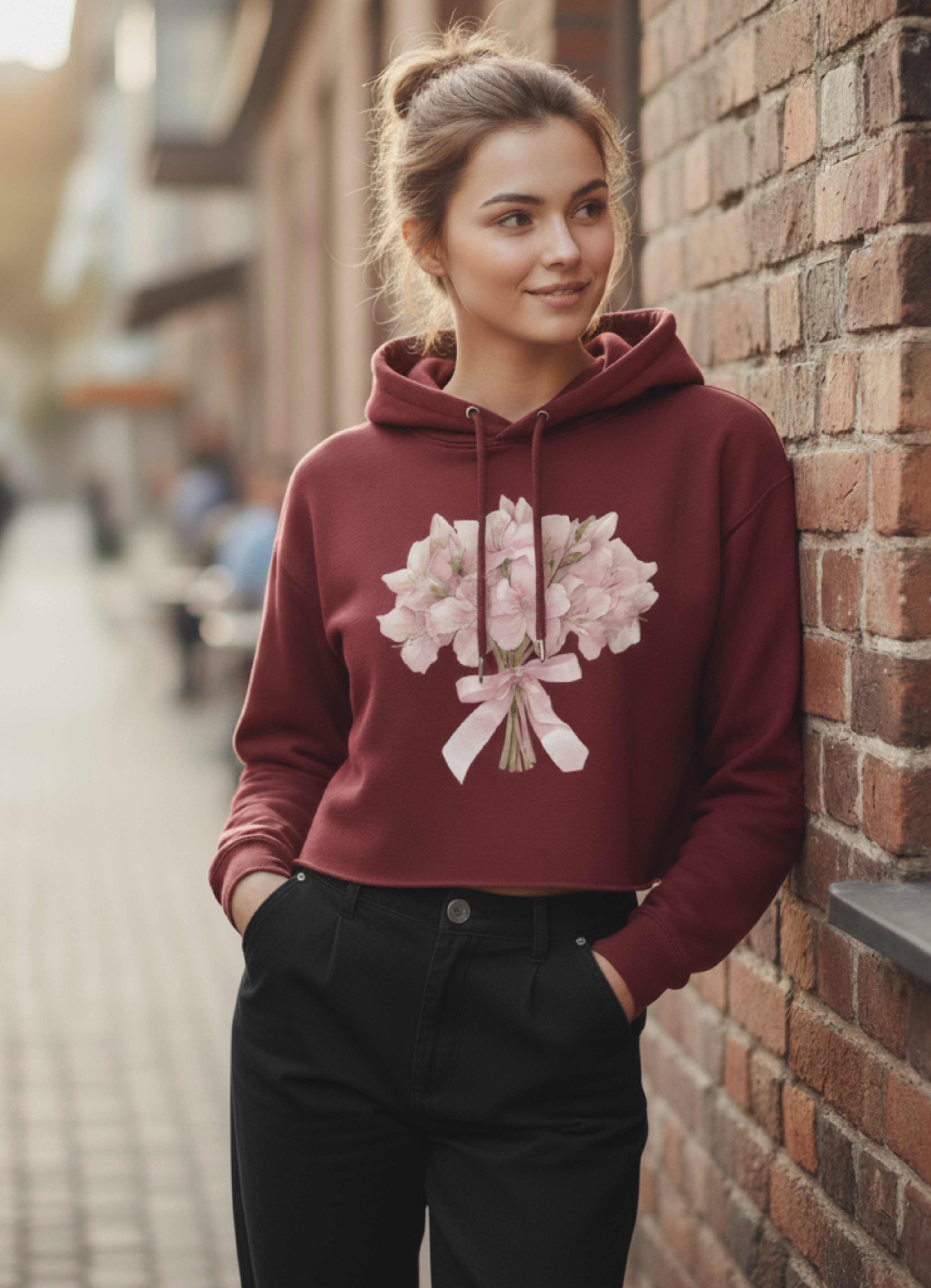 Pink Bouquet Crop Hoodie