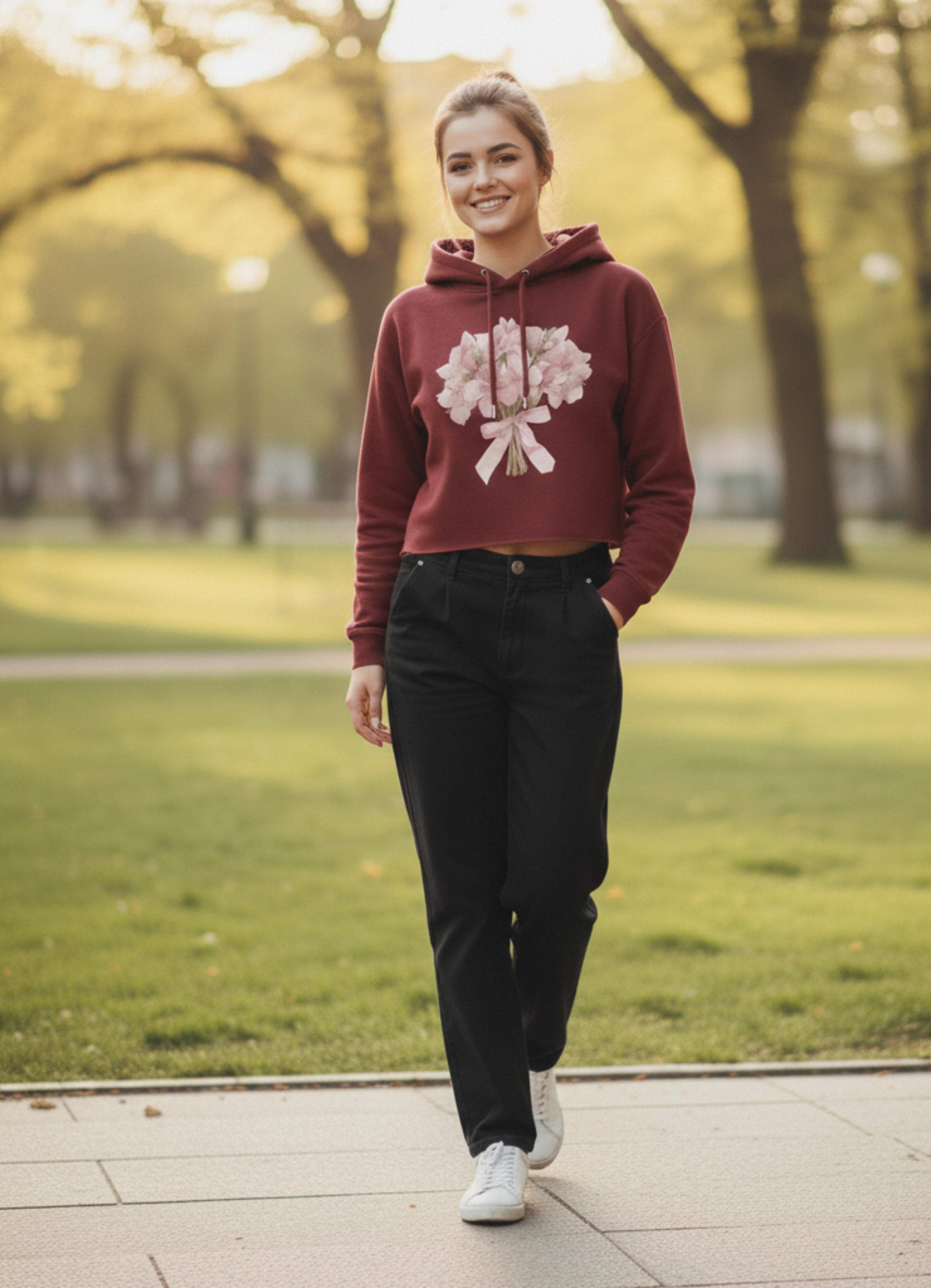 Pink Bouquet Crop Hoodie