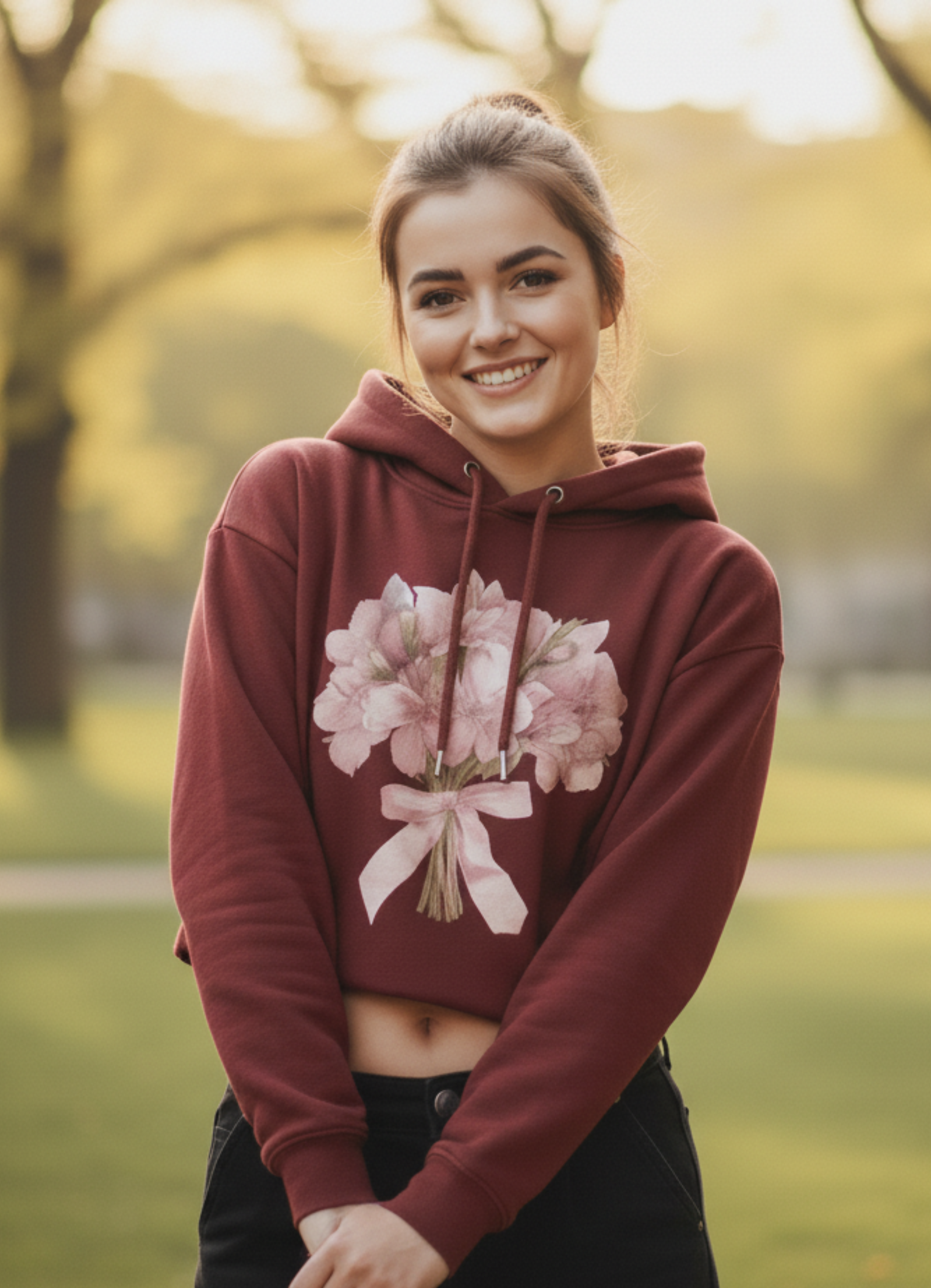 Pink Bouquet Crop Hoodie