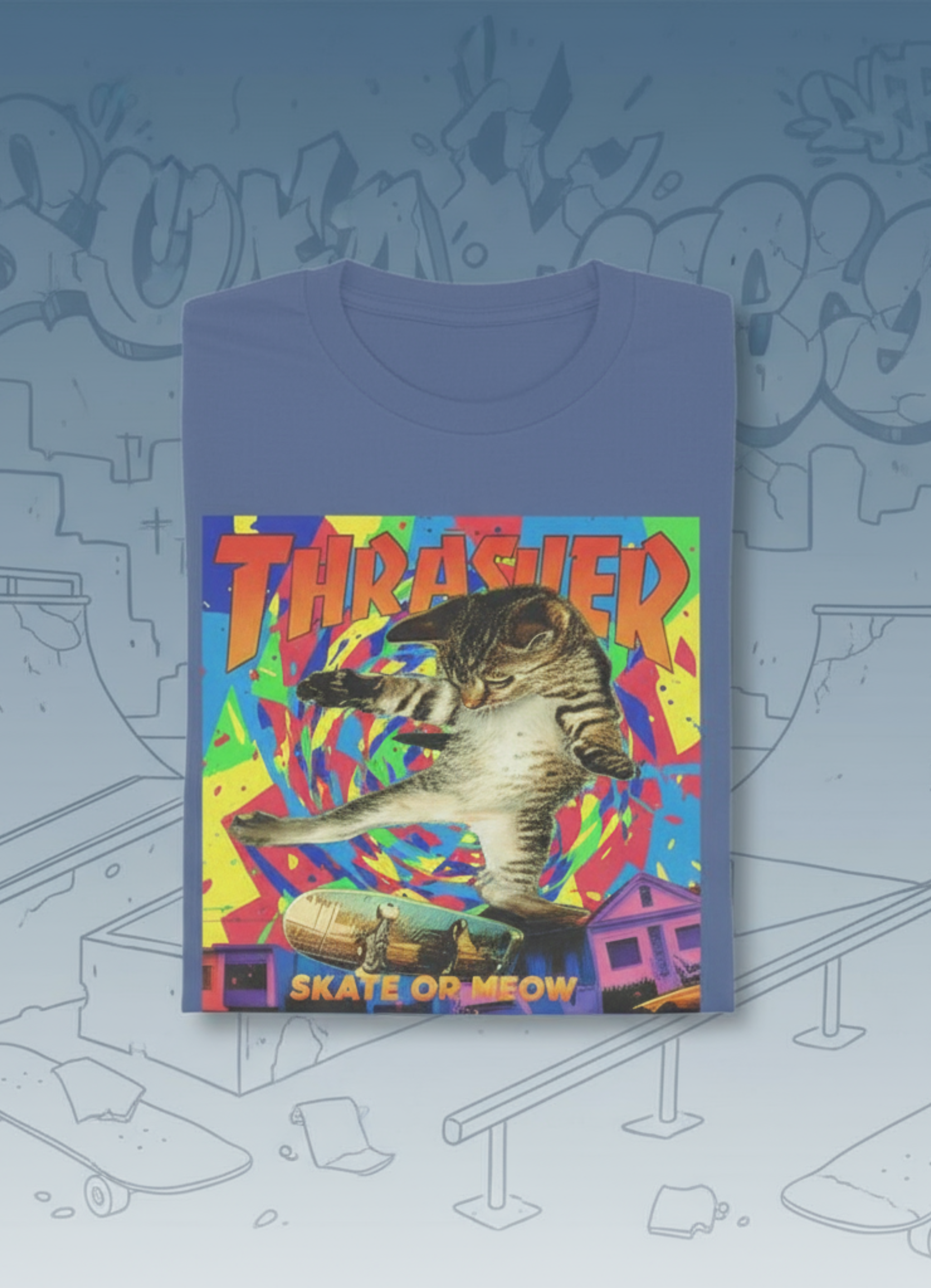 Skate Or Meow Regular Tee | Unisex