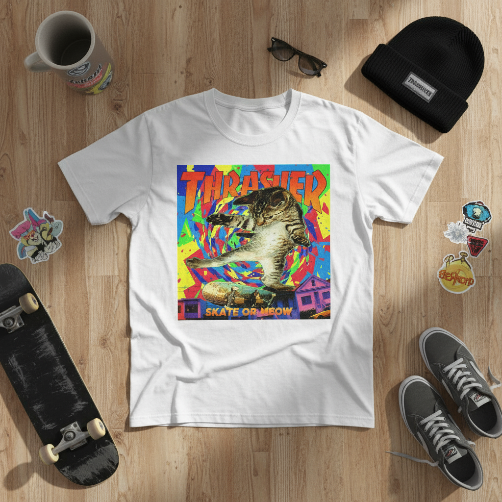 Skate Or Meow Regular Tee | Unisex