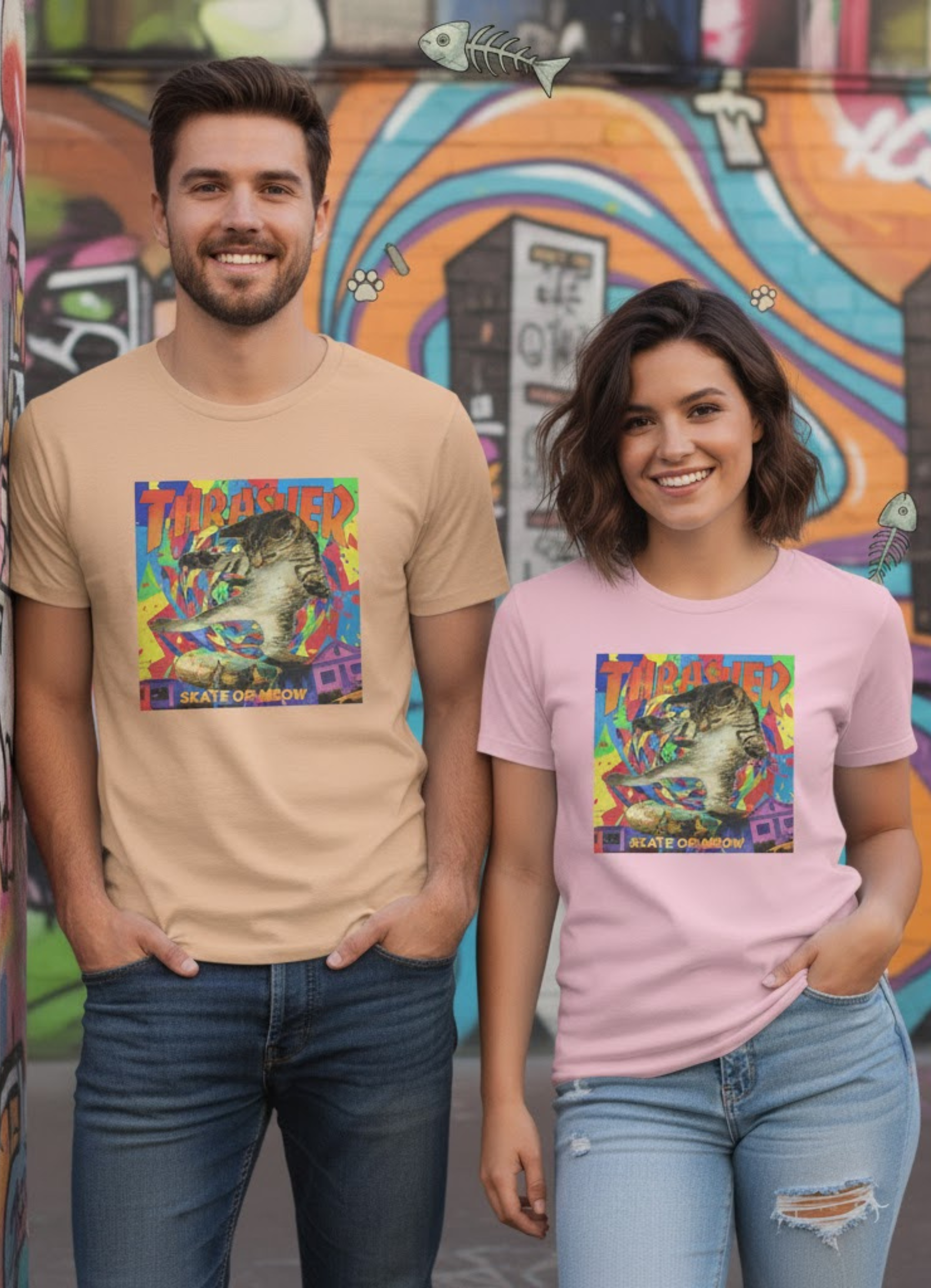 Skate Or Meow Regular Tee | Unisex