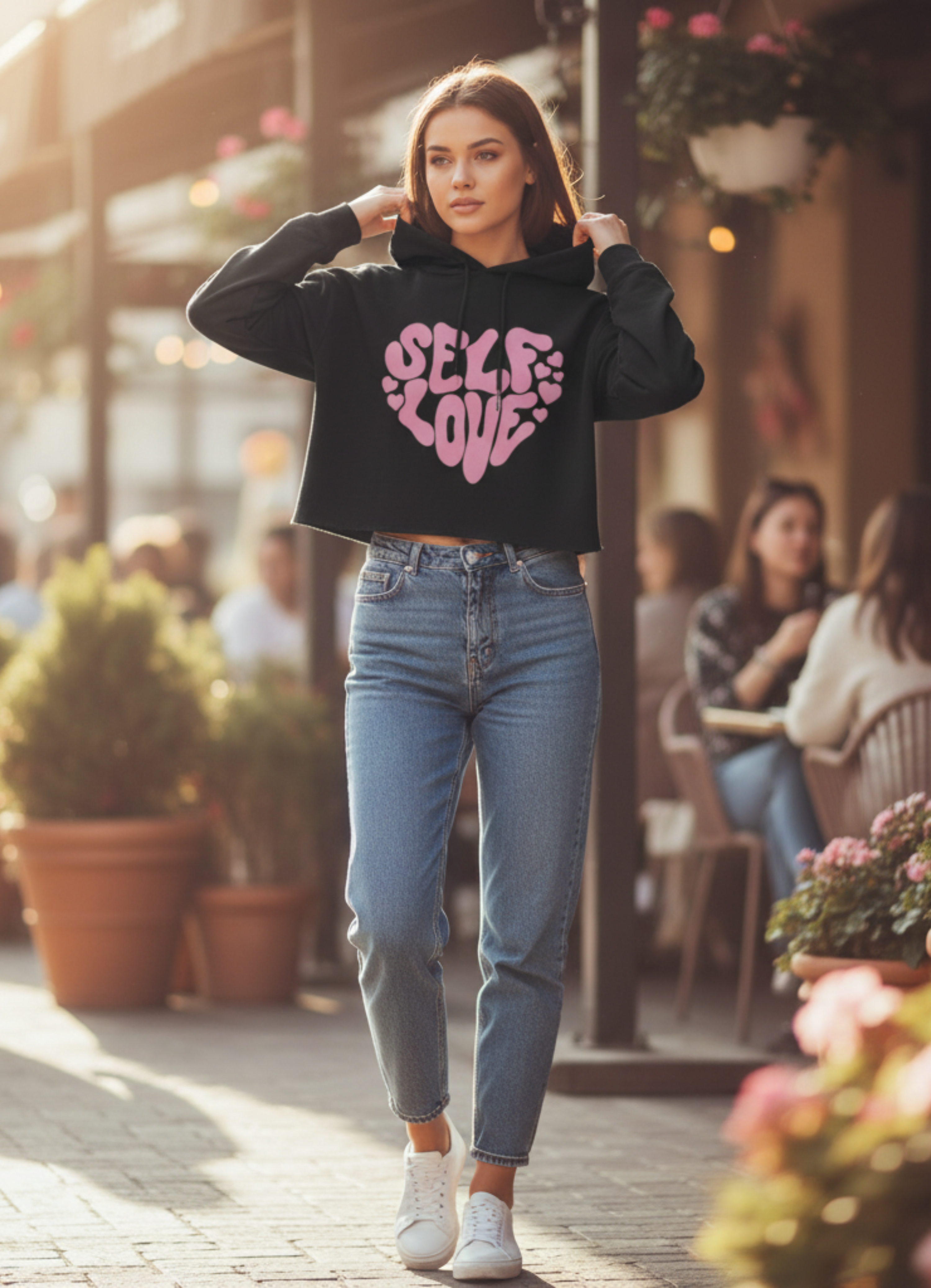 Self Love In Heart Crop Hoodie