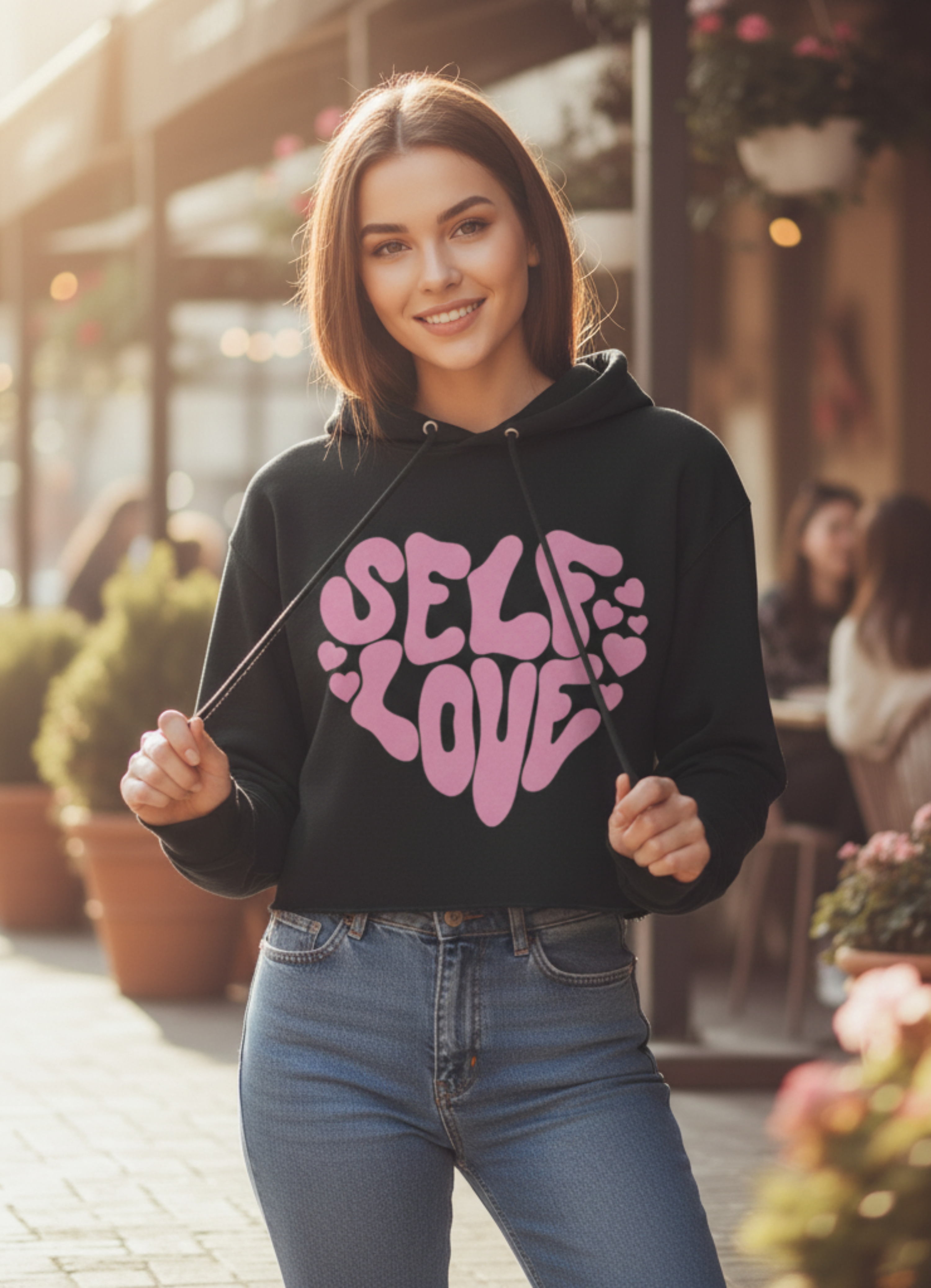 Self Love In Heart Crop Hoodie