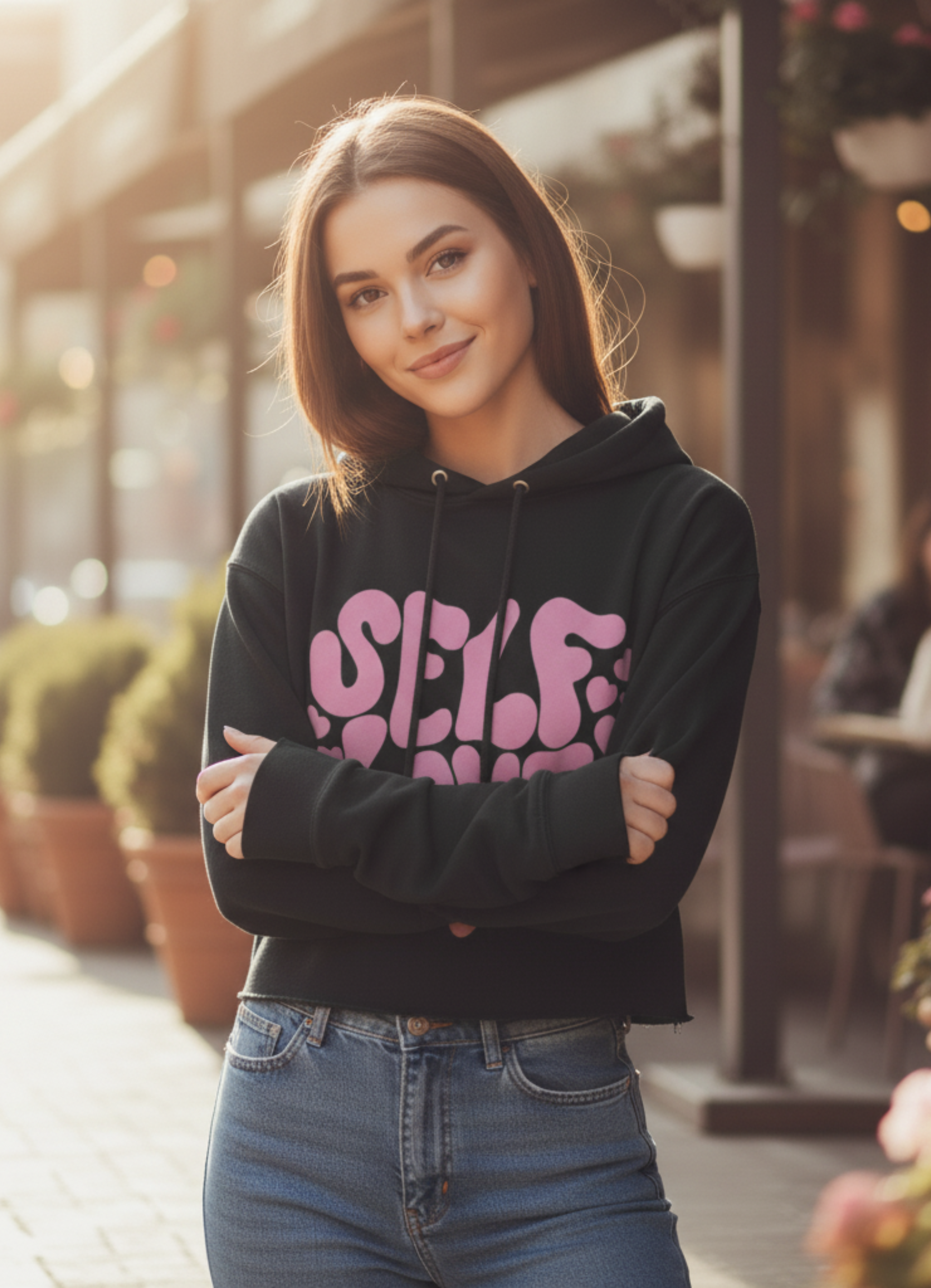 Self Love In Heart Crop Hoodie
