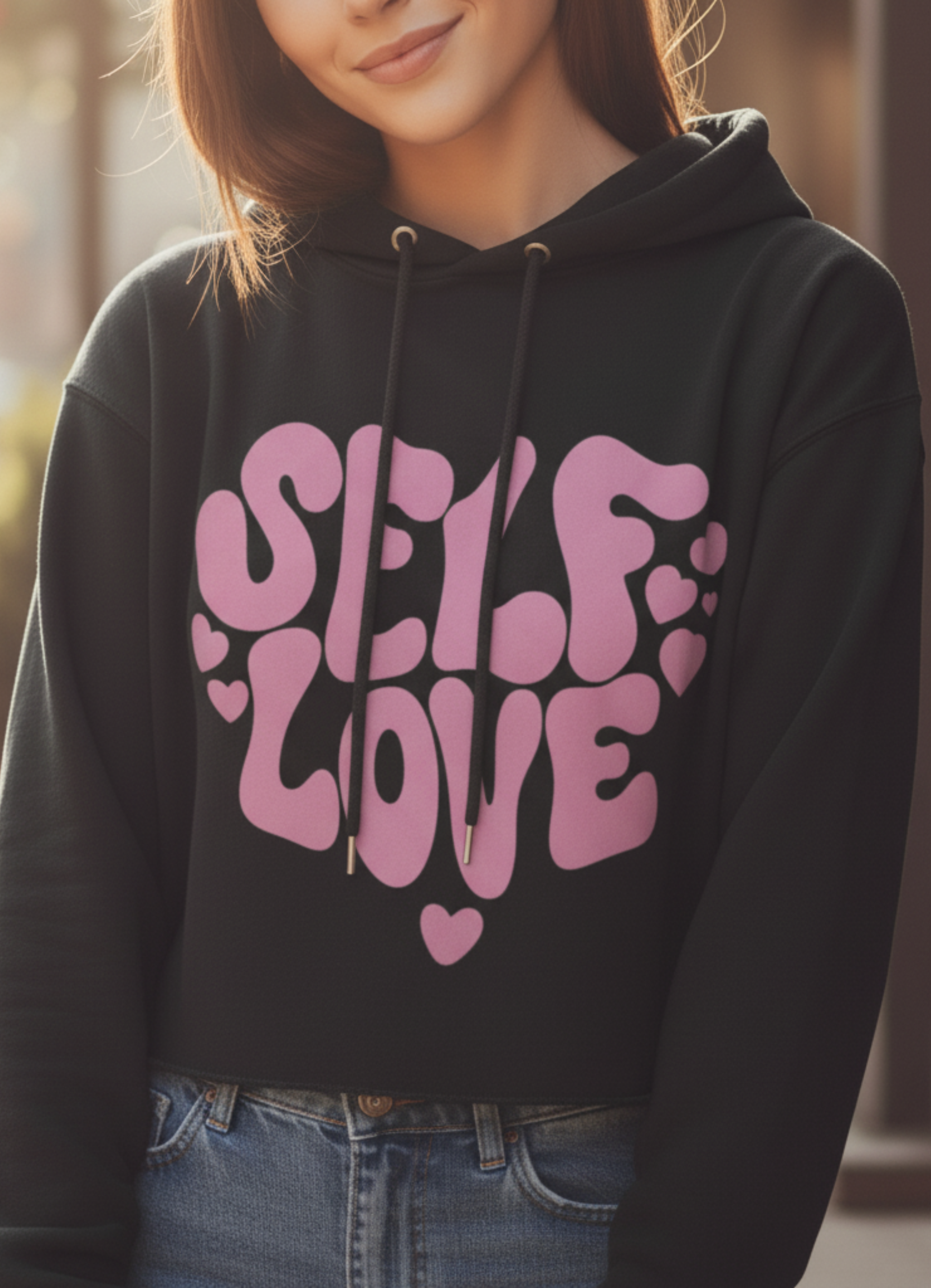 Self Love In Heart Crop Hoodie